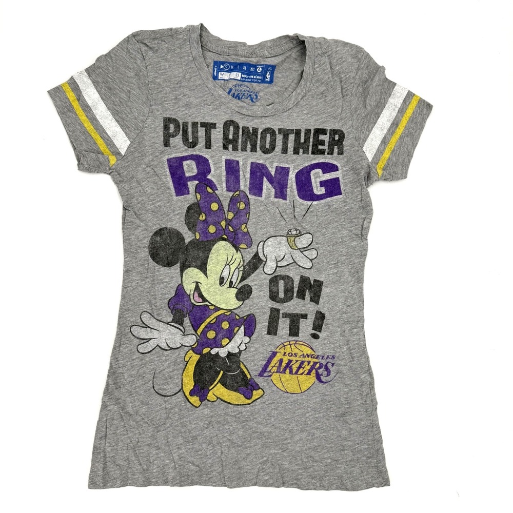 Lakers Minnie Mouse Retro Put Another Ring On It Womens Shirt Small Heather Grey